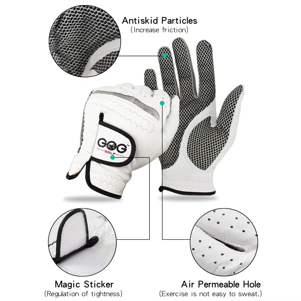 Golf Gloves Men's Left/Right Hand, Pure Sheepskin with Anti-Slip Granules